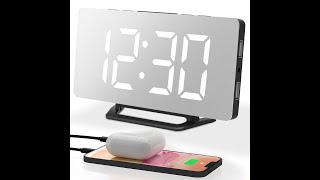 EK-3625 6.5inches USB cable Operate LED Mirror Alarm Clock with Dual USB Charging Ports