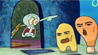 Squidward kicks nuggets out of his house