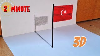 How to easily draw a 3d flag in 2 minutes / flag of turkey