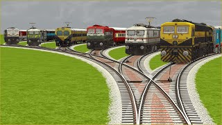 SIX TRAINS CROSSING AT SINGLE BUMPY BRANCHED RAILROAD CROSSING TRACKS | Train Simulator