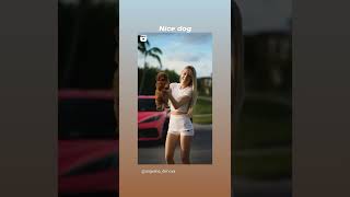 pretty woman with a C8 Corvette with new puppy Checker Instagram