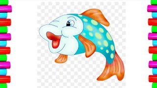 Rainbow Fish Drawing, Colouring for Kids, Drawing for Kids, Rainbow Drawing