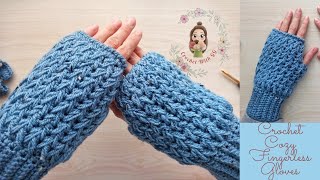 Crochet Cozy Simple Fingerless Gloves (only 1 row repeat)