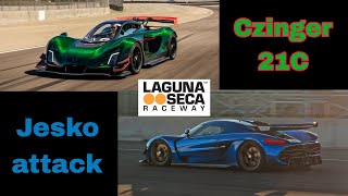 Czinger 21C vs Koenigsegg Jesko attack CLOSE battle at Laguna Seca