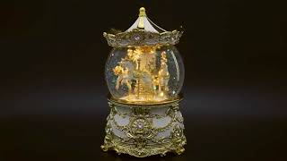 luxurious Gold Color Carousel (Merry-Go-Round) Music Snow Globe Automatic snow With light