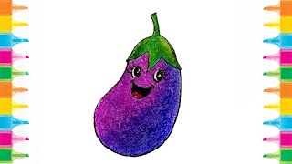 How to draw Eggplant / Brinjal for Kids Easy step by steps