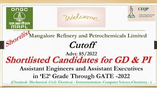 #ongc -MRPL #Recruitment through #gate2022 #cutoff & Shortlist for GD & Interview !  #chemical