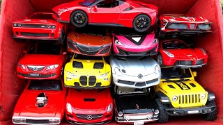 Box Full of Car Toys /Ferrari LaFerrari, BMW M4, Mercedes slr, McLaren 720s, Dodge Challenger, Jeep