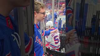 2024 New York Rangers Give Teen fan fist bumps pre game LGR Captain Zack puck view hockey Rempe more