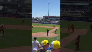 The man on stilts hits a single at my very first Savannah bananas game #youtube #baseball