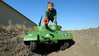 Playing in the dirt with kids tank and tractors | Tractors for kids