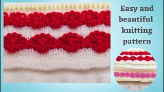 knitted flowers in a row, Beautiful knitting stitch, very easy to work, beginners friendly tutorial