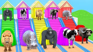 Fountain Crossing Transformation Animal Cartoon Paint & Animals Mammoth,Gorilla,Lion,Duck,Cow,Panda