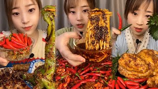 Crispy Giant Shrimp Cutlets | Garlic chili eating show | spicy hot pot with alots off chili 🌶️🔥🥵