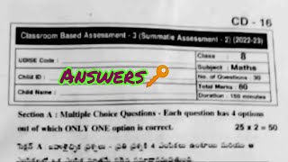 8th class sa-2 cba-3 mathematics question paper answer key 🔑 new syllabus cbse syllabus model paper