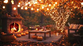 4K Cozy Fall Porch 🍂 | Jazz and Crackling Fire for Peaceful Study, Work, or Sleep