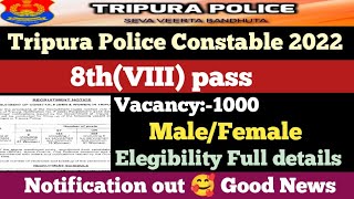 Tripura Police constable requirements Notification 2022| 8th pass male/ Female Good News ❤️