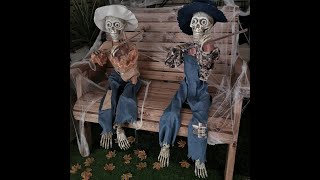 Set Of 2 Animated Singing Halloween Skeletons Playing The Fiddle