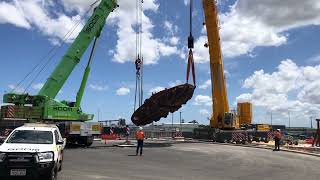 Moving the Forrestfield Airport Link Cutterhead artwork statement into place - eyecatching signage