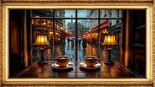 Cozy Café Window Art with Subtle Steam Animation | Frame Art TV Screensaver | 4K Visuals