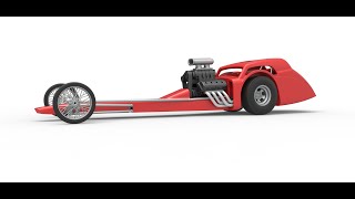 3D printable Front engine old school dragster with shell Version 7 Scale 1:25 3D model view