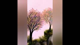 "Peaches and Pink" Digital Landscape Painting #shorts #colourful #art #trees #flowers #grass