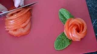 How to make a Tomato Rose. Розочка из помидора. Comment faire une rose en tomate