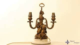 Antique French Ormolu Cherub Table Lamp Louis Revival Circa 1870