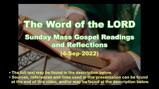 Sunday Mass Gospel Readings and Reflection - September 4, 2022