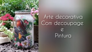 Arte decorativa com pintura e decoupage diretamente no vidro