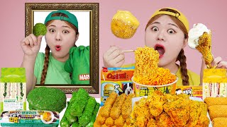 ASMR MUKBANG | 직접 만든 그린 옐로우 치킨 디저트 아이스크림 먹방 & 레시피 GREEN YELLOW DESSERT GALAXY HONEY JELLY