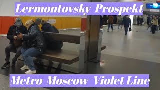 Lermontovsky Prospekt, Moscow Metro, Violet Line - interior view and departure of the train Fr. 10