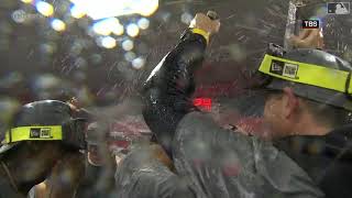 Yankees clubhouse celebration after win AL Champions 🍾