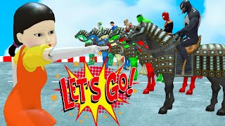 Spider-Man vs Squid Game: Deadly Horse Racing Challenge vs Red Light, Green Light Showdown!