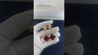 Custom Van Cleef Arpels Magic Alhambra Two Motifs Earrings 18K Rose Gold With Dark Red Carnelian