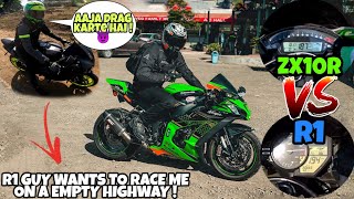 Kawasaki ZX10R VS Yamaha R1|Drag race🔥| who will win ?| Superbikes race battle in india|must watch💯|