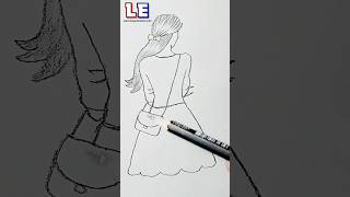 Drawing of girl with Beautiful flowers and dress | Girl Drawing Easy Tutorial #drawing #shorts #art