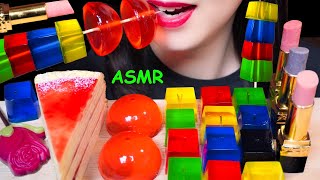 ASMR EDIBLE LIPSTICK, CUBE JELLY, STRAWBERRY CREPE CAKE 먹는 립스틱, 큐브 젤리, 크레이프 케이크 REAL EATING SOUNDS