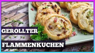 Schnelle Flammkuchen Schnecken | Blätterteigschnecken Blitzrezept |  auch Vegetarisch möglich