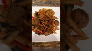 TRYING VEGAN….Red Lentil Pasta Stir Fry #vegan meals