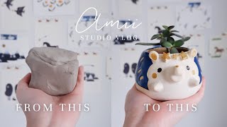 ASMR Ceramic Hedgehog Planter Making of Process | Studio Vlog | Making of Ceramic | ASMR Ceramic