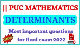 Determinants most important questions for 2nd puc final exam 2022 ||#finalexam||