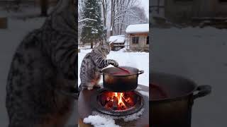 Cat make spicy hotpot in winter ❄️