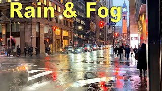 Rain and Fog Weather Walk Around Downtown Toronto Canada | City Ambience