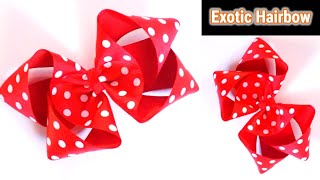 Red Polka Dot Satin Ribbon Hairbow | Duck Beak Hair Bow | Exotic Ribbon Hairbow