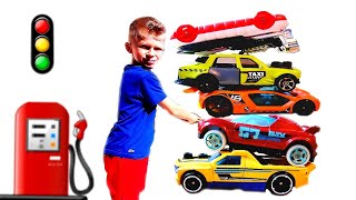 Костя устроил Машинкам очень Большую Пробку! Big Hot Wheels Cars Collection 완구 자동차