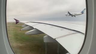 Qatar Airways A380 take off from London Heathrow Airport