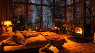 Autumn Rain, Thunderstorm & Fireplace Ambience 🍂 | Cozy Room Vibes for Ultimate Relaxation