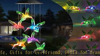 Toodour Solar Wind Chime, Color Changing Wind Chimes Hummingbird, LED Decorative Mobile, Gifts for