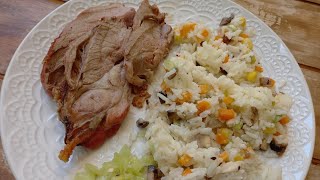 Grilled kid with rice and vegetables -  Cabrito a la parrila con arroz y verduras